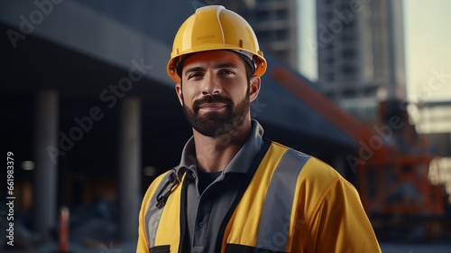 A man wearing a hard hat and safety vest © mattegg