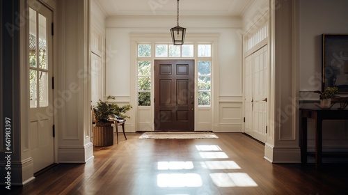 A transom window above a door, allowing extra light into the hallway.