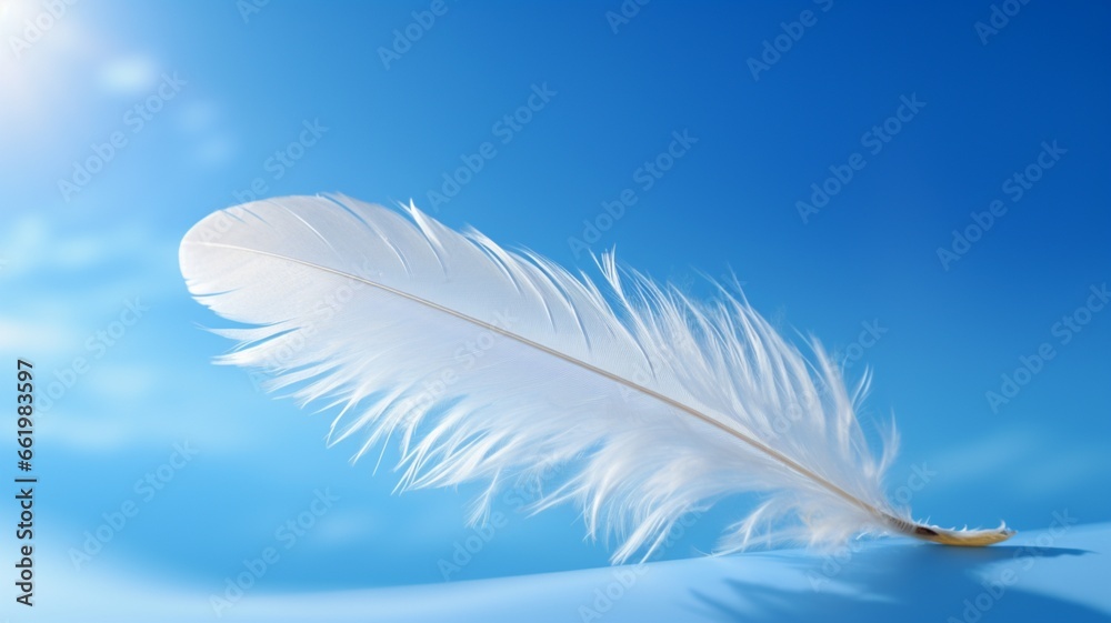 Fototapeta premium Minimal blue sky feather clouds sunlight hyper beautiful image Ai generated art