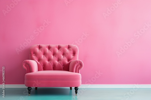 Pink luxury armchair on colorful empty pink wall