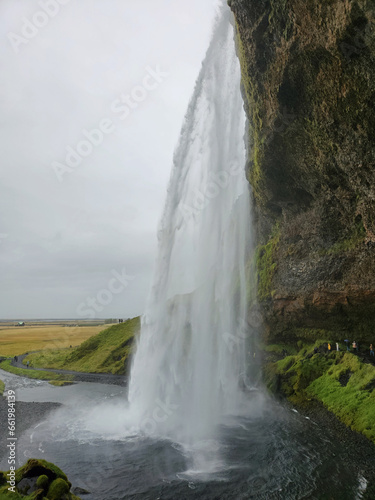 Seljalandsfoss Falls off Ring Road in southern Iceland on cloudy misty autumn afternoon. © Francisco