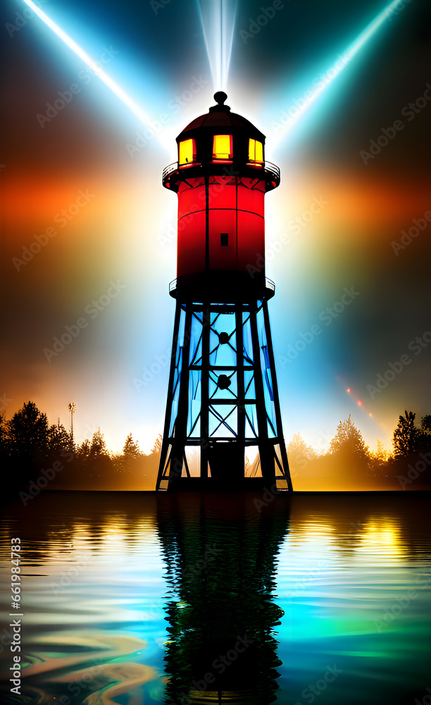 Old Lighthouse By The Shore At Night