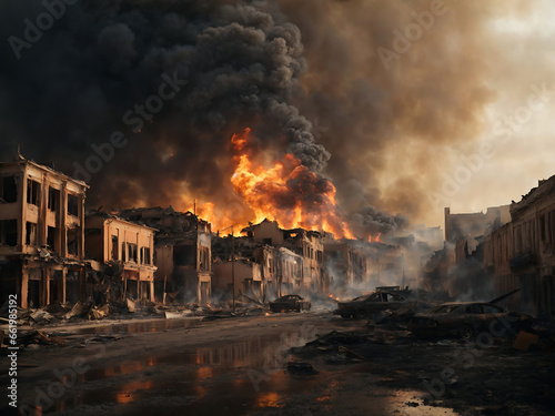 Representing a destroyed city in a fire storm  The City s Fiery Desolation.