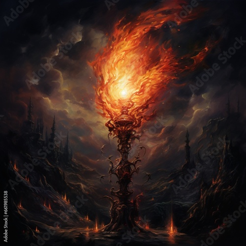 Oil painting of a fantasy torch at night beautiful image Ai generated art photo