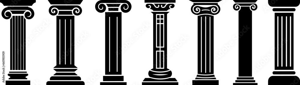 ancient pillar black silhouette vector set isolated - obrazy, fototapety, plakaty 