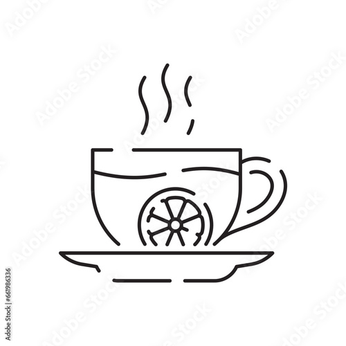 Teacup line icon icon. Teapot or samovar flat icon. Thin line signs for design logo, visit card. Symbol for web design or mobile app. Cup outline pictogram