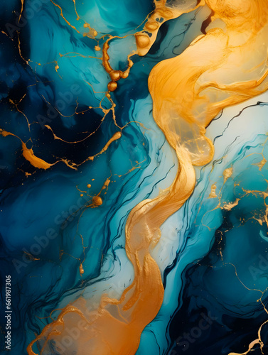 cyan and orange color marble background