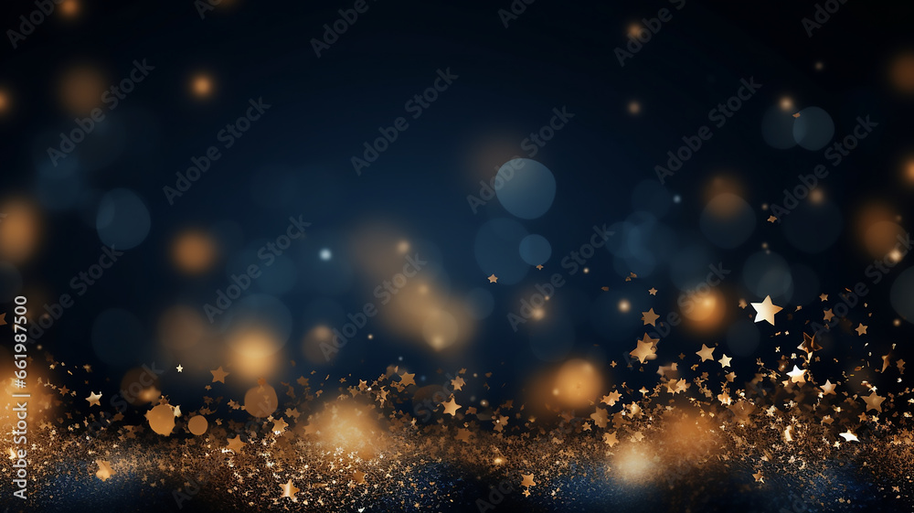 Abstract navy background and gold shine stars, Generative AI