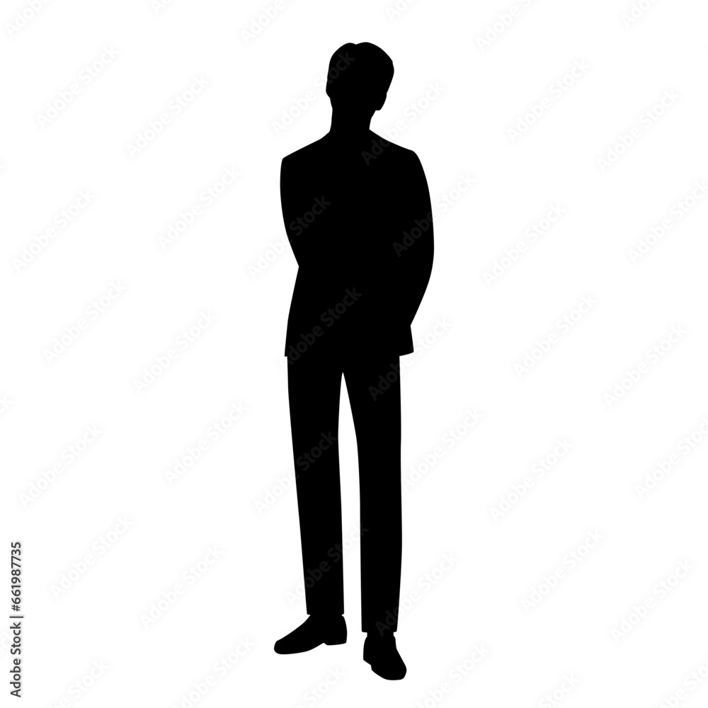 Vector silhouette of man standing, business people, black color, isolated on white background Vector silhouette of man standing, business people, black color, isolated on white background