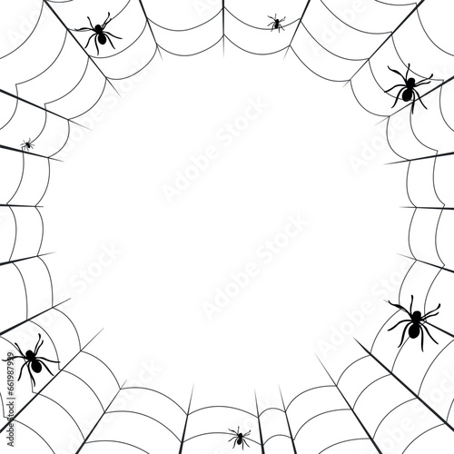 vector White Halloween spiderweb and spiders line art template
