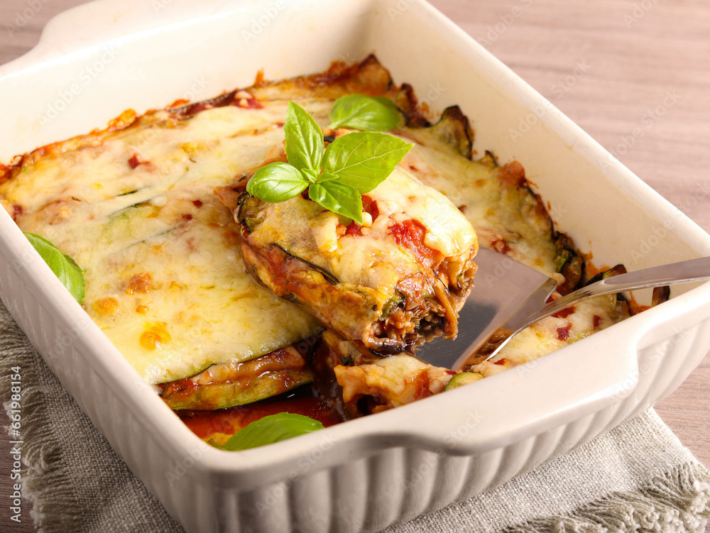 Zucchini and eggplant layered gratin Zucchini and eggplant layered gratin