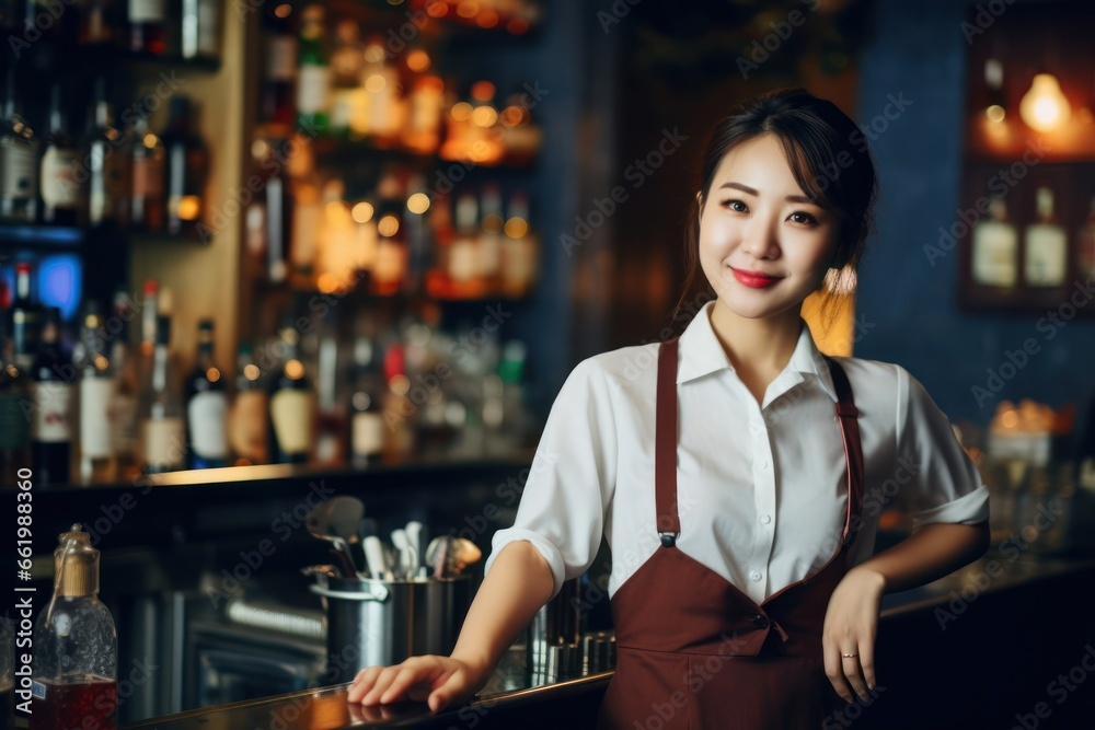 Asian Female Bartender Employment Lifestyle Concept Generative AI