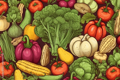 Background with various vegetables. Generative AI
