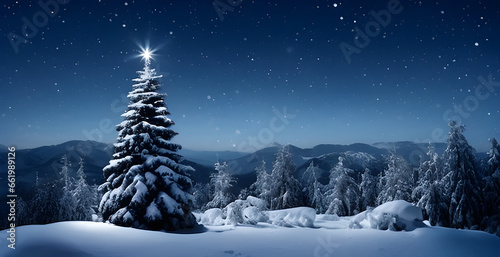 Christmas tree - Christmas Magic in Blue: A Snowy Forest with Frosty Decorations
