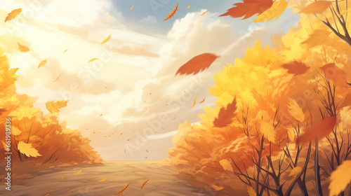 golden leaves in autumn, long path wallpaper