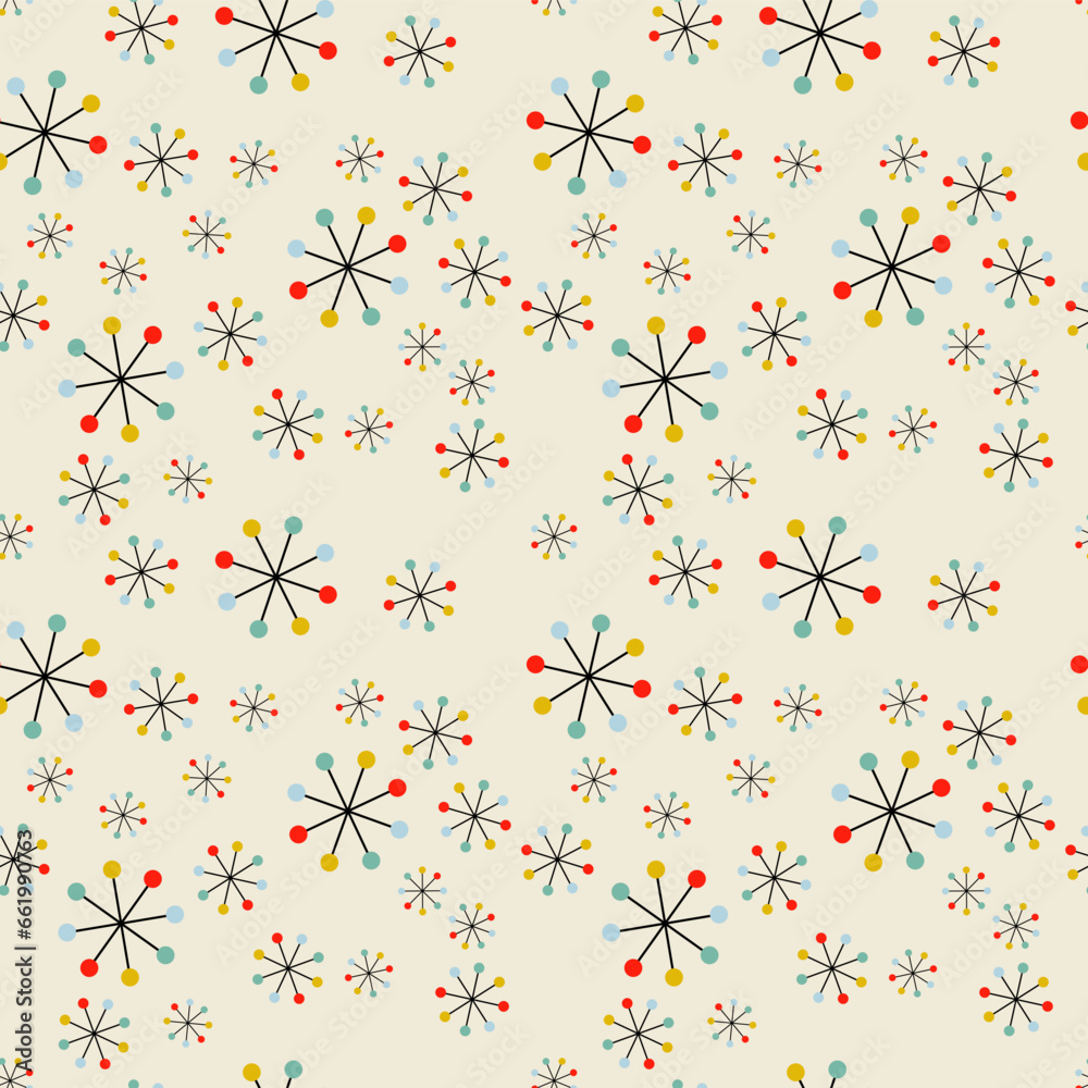 Seamless Pattern Mid Century Modern Starburst Retro Background Atomic Space Age Abstract Procreate Repeating Design 50s Digital Paper Print Fabric Textile Design Pattern Wrapping Paper Scrapbook