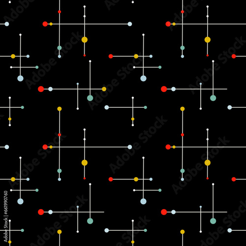 Black Abstract Background Retro Mid Century Modern Seamless Pattern Starburst Atomic Space Age Procreate Repeating Design 50s Digital Paper Print Fabric Textile Design Pattern Wrapping Paper Scrapbook