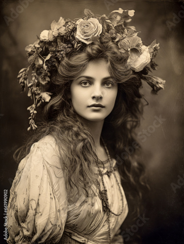 Retro Portrait of Unknown Young Woman from the turn of the Century Around 1880 to 1930 Wallpaper Background Card Cover Digital Art 