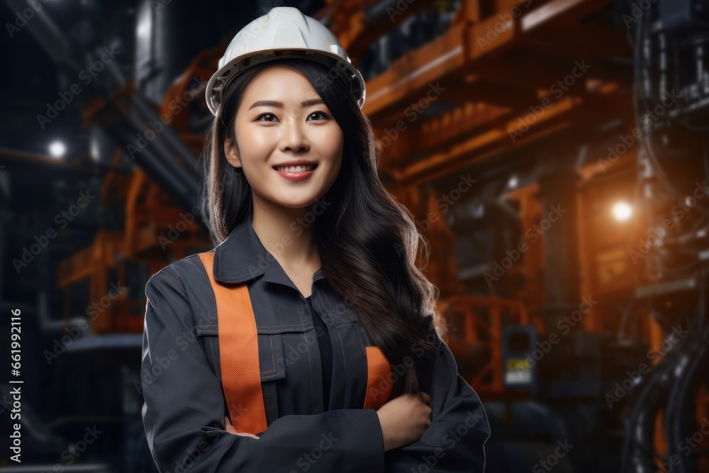Asian Female Engineer Job Attractive Background Generative AI