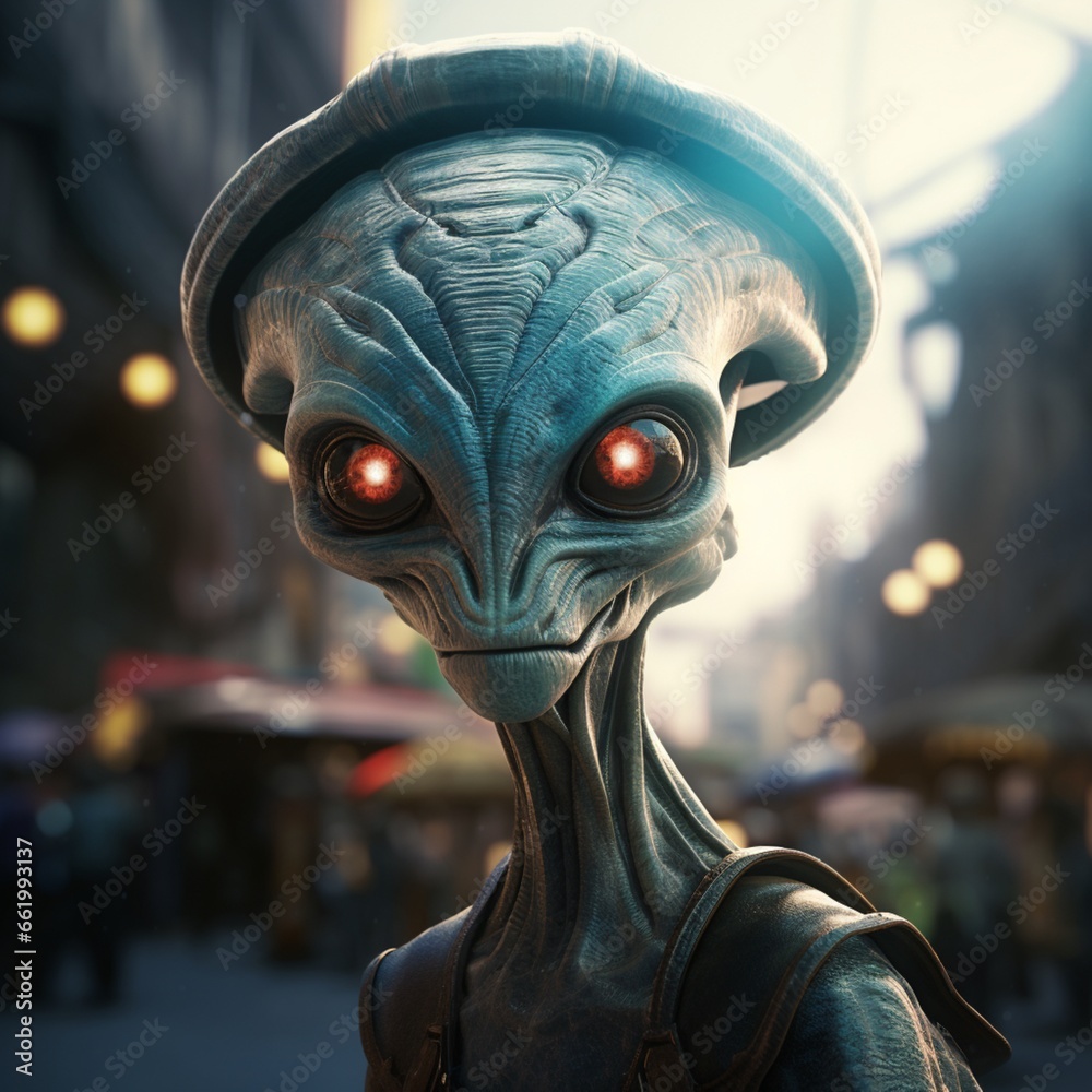 The alien looks like a human but has a big head and a slim body Ai ...