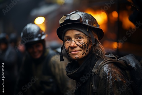 middle aged woman working in a mine covered in dirt and grease Gender equality © Javier