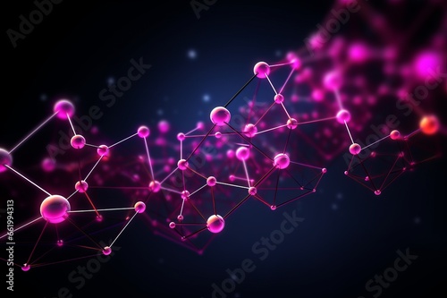Human DNA chains and micro cells concept. Abstract background with glowing lights in the dark.