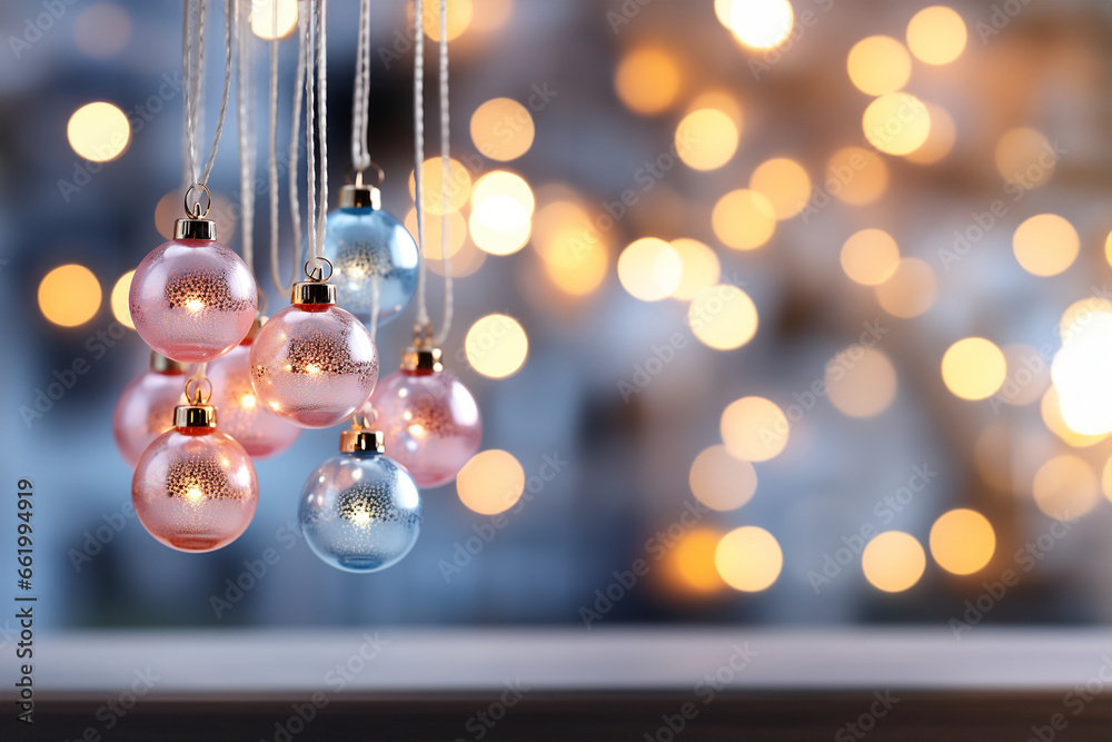 Wunderschöne Weihnachtsdekoration mit Christbaumkugeln geschmückt im Querformat für Banner, ai generativ Wunderschöne Weihnachtsdekoration mit Christbaumkugeln geschmückt im Querformat für Banner, ai generativ