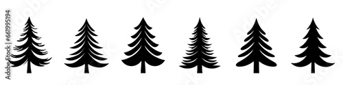 Christmas tree icon. Set of black christmas tree icons. Vector holiday icons