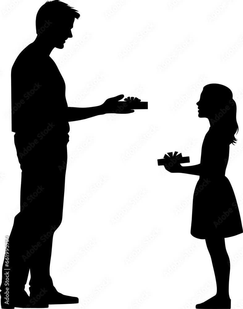 Child, girl, boy, child who receives and gives gifts. Silhouette vector illustration