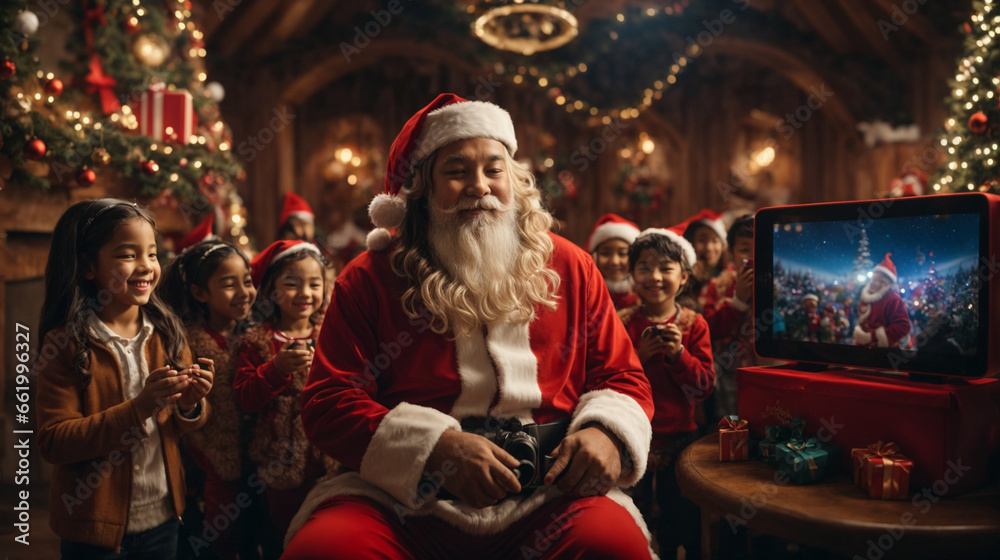 Santa connecting with children around the world through virtual reality.