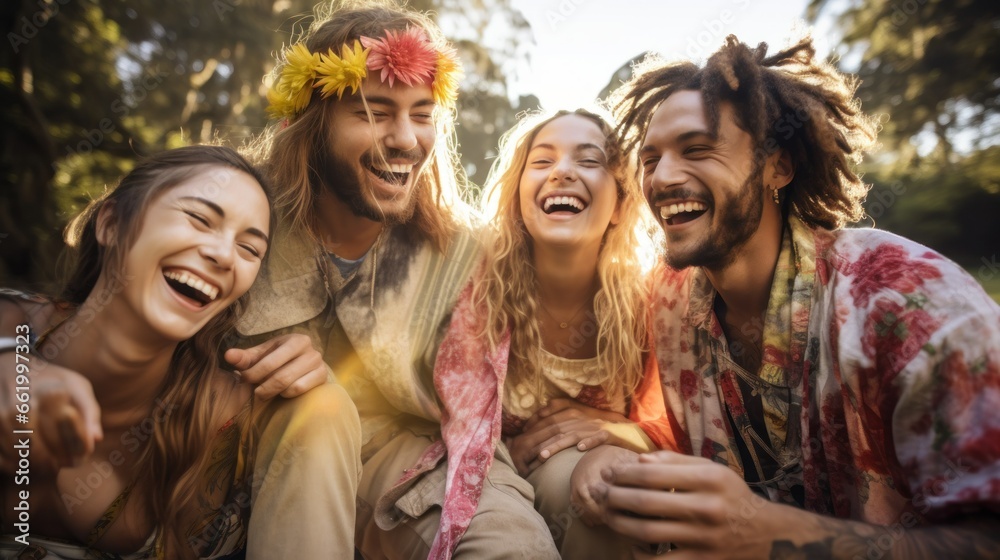 Group of young hippie friends in nature Group of young hippie friends in nature