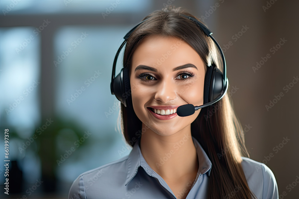 Call center agent with headset working on support hotline - AI Generated Call center agent with headset working on support hotline - AI Generated