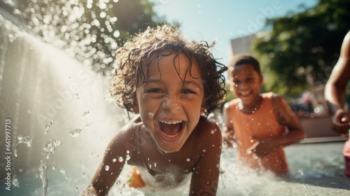 Young children have fun in the water