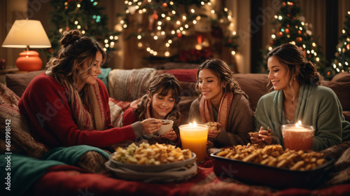 Family holiday movie night, complete with blankets, snacks, and the warmth of togetherness.