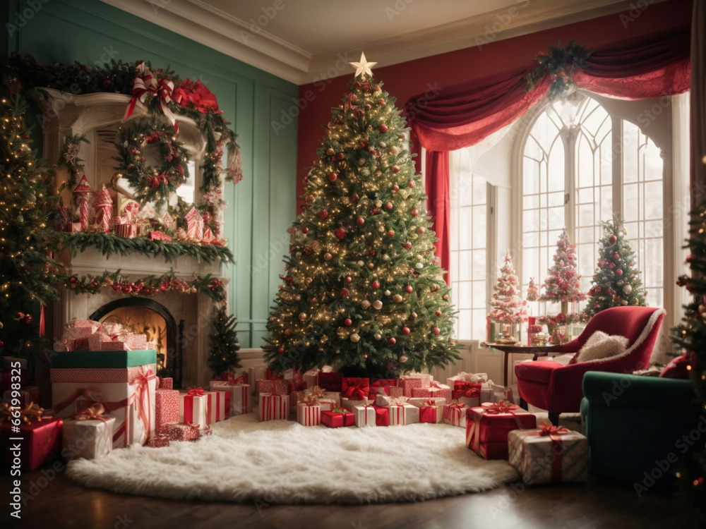 Decorated Christmas tree with ornaments. Happy New Year Decorated Christmas tree with ornaments. Happy New Year