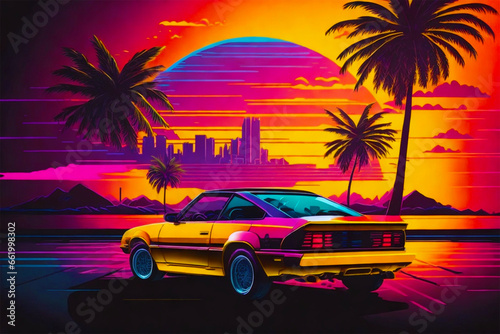 retro wave vibes with car