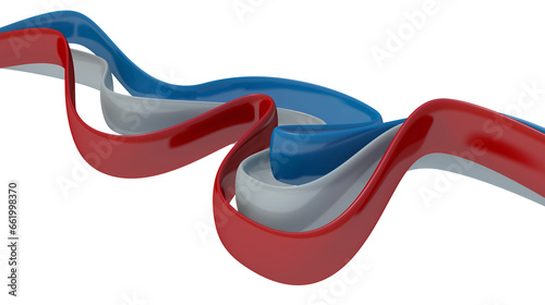 Curvy ribbons isolated on transparent background. Blue, white and red colors. Wavy design element. Modern minimal wallpaper