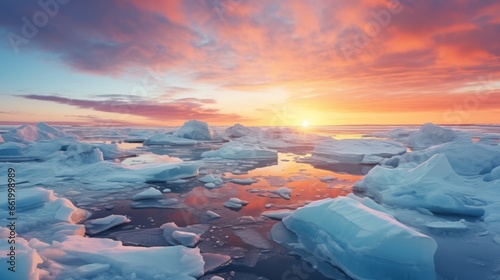 Stunning sunset over ice floe landscape