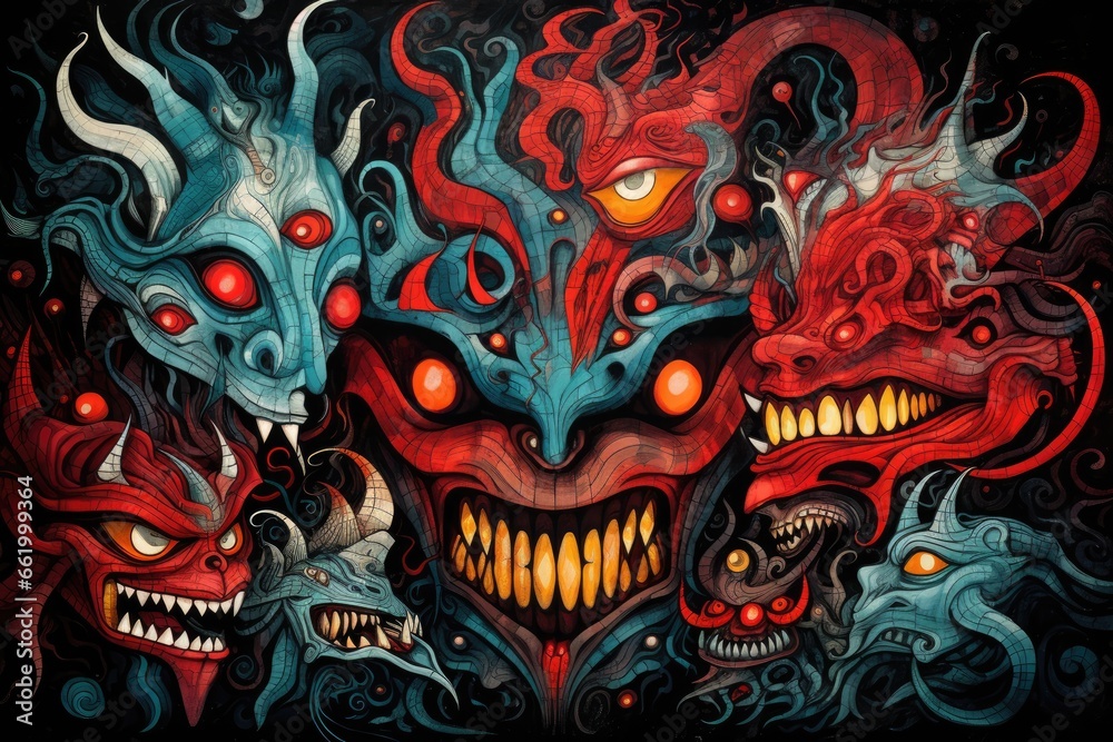 Symbolic image of demons in abstract style Symbolic image of demons in abstract style
