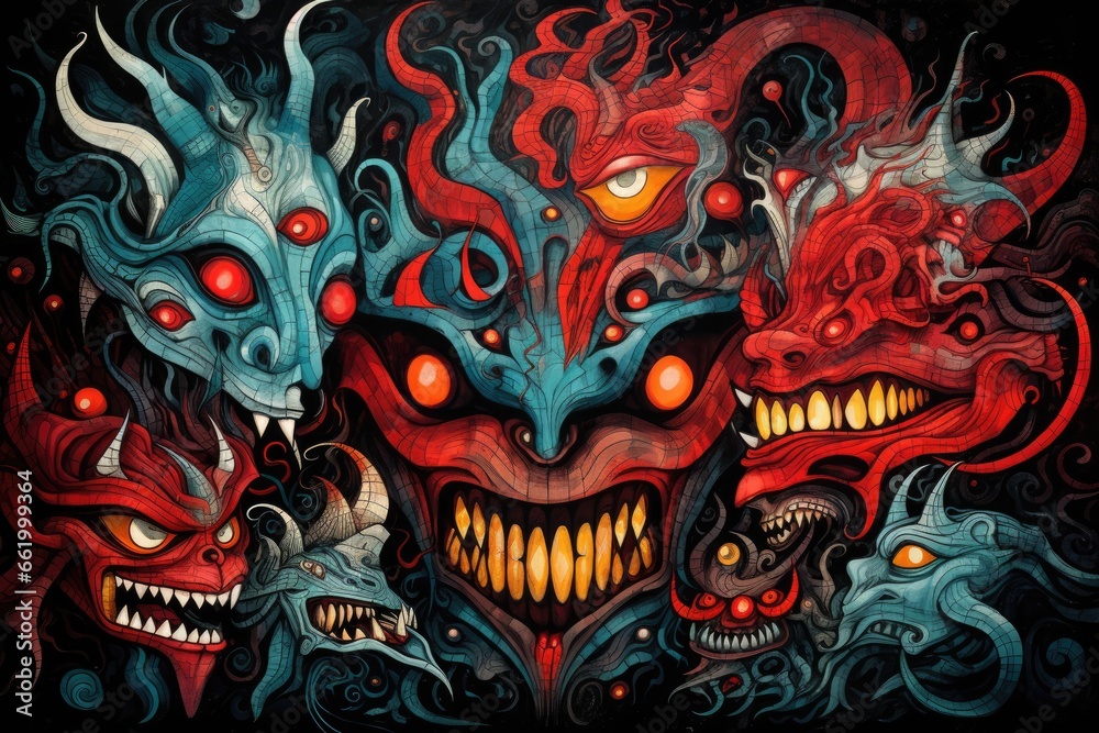 Symbolic image of demons in abstract style