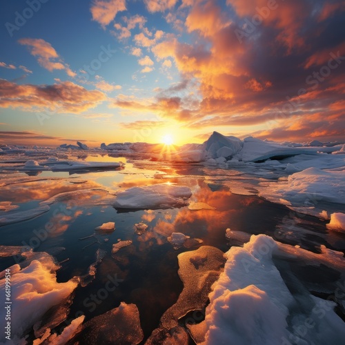 Stunning sunset over ice floe landscape