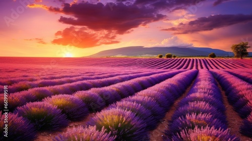 tranquil scene with beautiful lavender field at morning