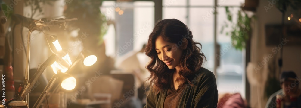 Asian Woman Manicurist Occupation Attractive Background Generative AI