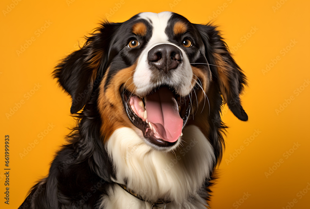 Portrait of a happy smiling Bernese Mountain Dog on a background