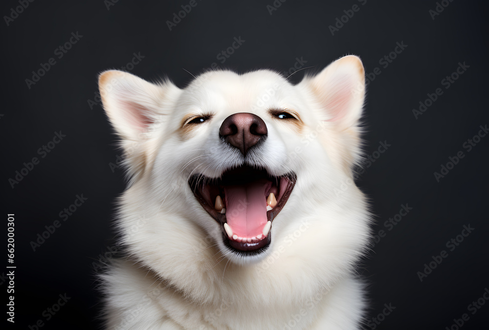 Portrait of a happy smiling dog on a black background Portrait of a happy smiling dog on a black background