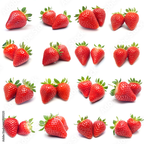 Strawberries with leaf isolated on white