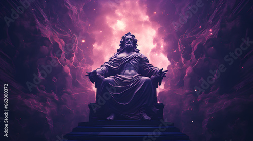 God Statue in Space God in Galaxy Atmosphere Stone Statue of God in Universe Old God in purple Space God in Heaven Sculpture of God
