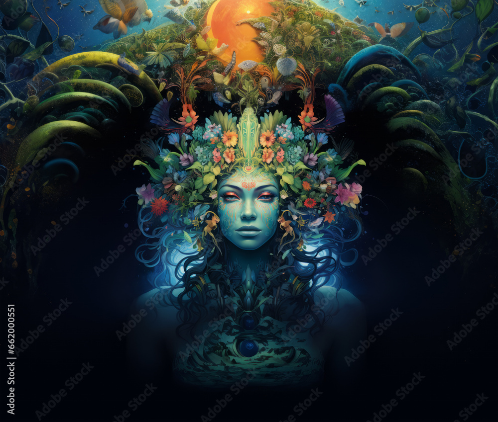 Mother Gaia Ethereal Goddess with Celestial Nature Headdress