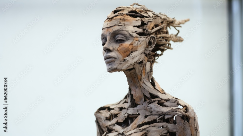 An art gallery exhibits a sculpture made from recycled materials - obrazy, fototapety, plakaty 