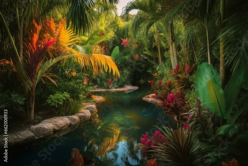 Vibrant tropical oasis. Generative AI